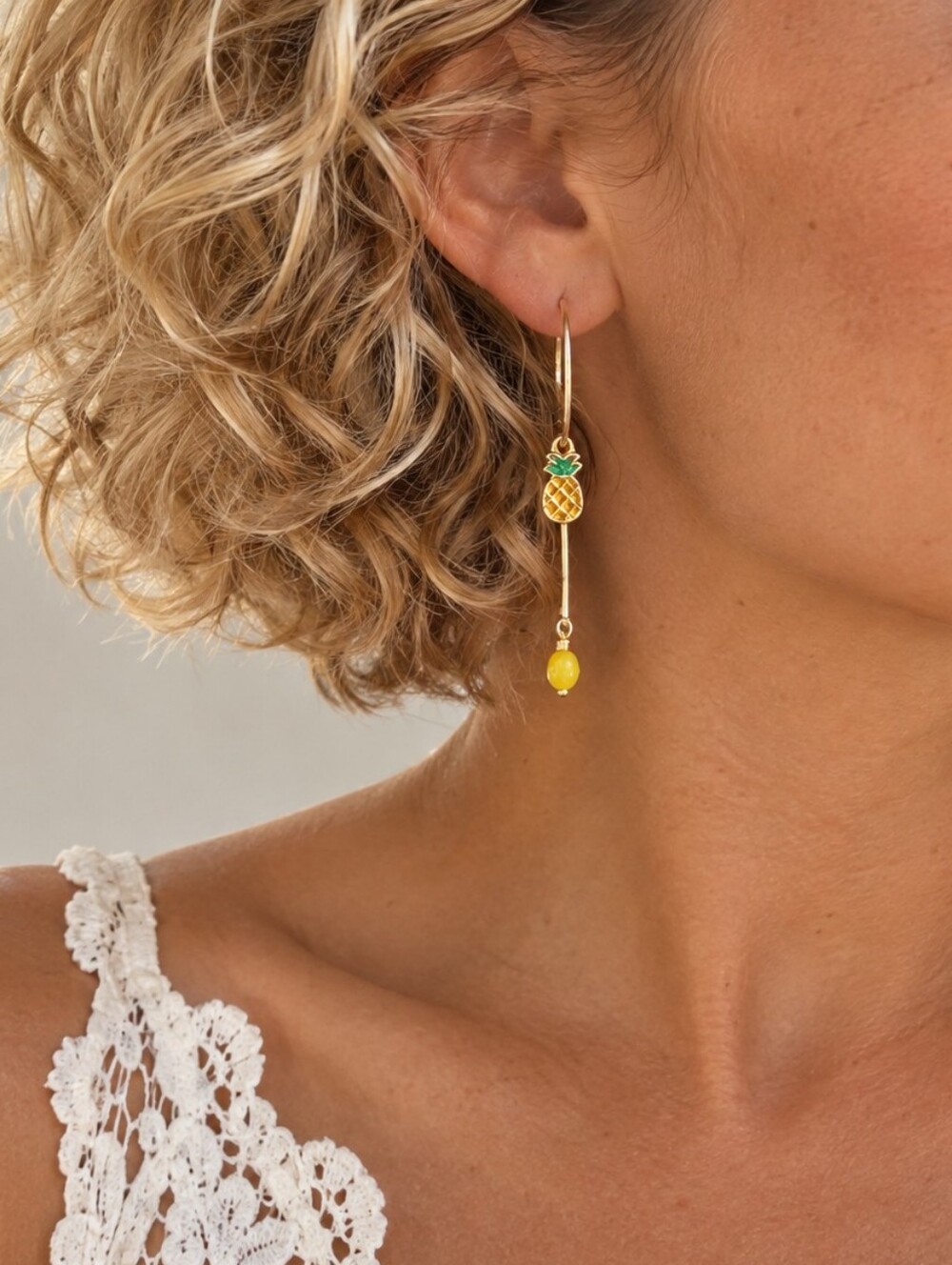 Handmade Pineapple Geometric Hoop Dangling Earrings
